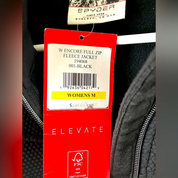 NWT Women’s Spyder Encore Full Zip Fleece Jacket in Black - Picture 2 of 2